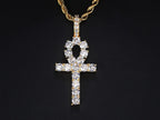 Gold Iced Out Cross Ankh Pendant Necklace