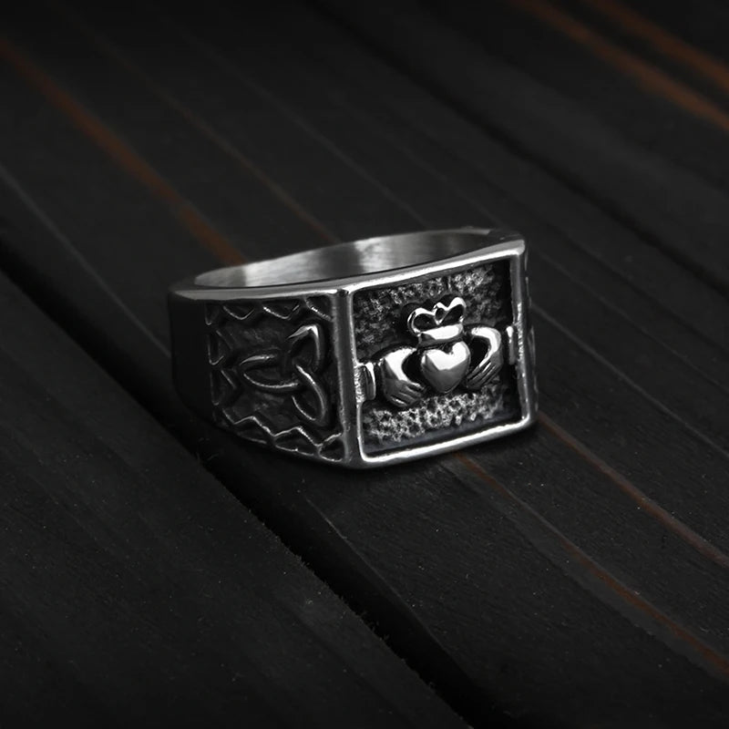 Viking Heart-in-Hand Knot Ring — Stainless Steel