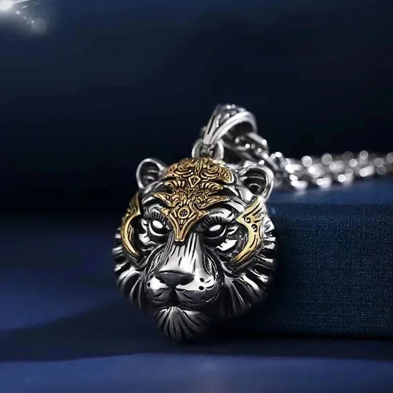 Domineering Tiger Head Pendant Men\\\'s Fashion Animal Tiger Necklace Punk Hip-Hop Trend Casual Jewelry Boyfriend Gift