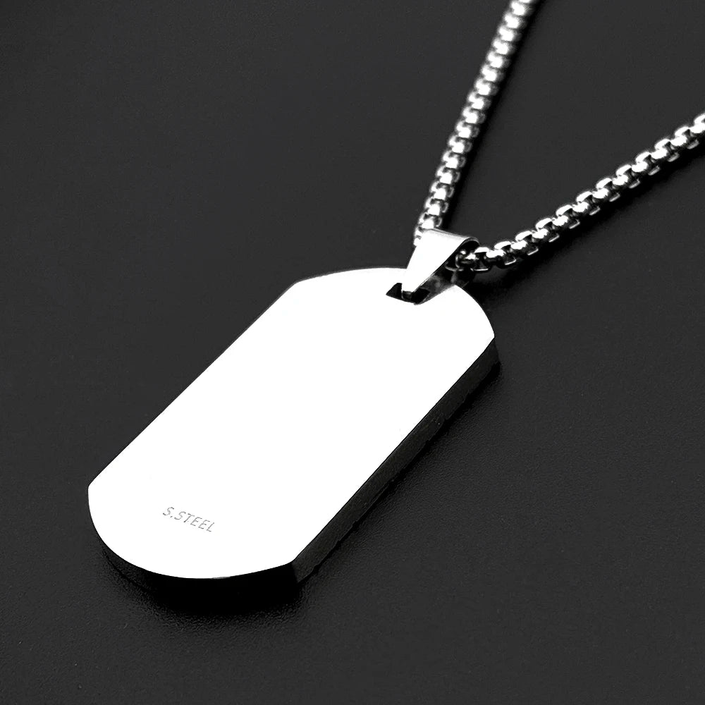 Grid Groove Dog Tag Pendant Necklace For Women Men Hip Hop Stainless Steel Male Punk Street Power Chain Jewelry