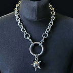 Gothic Spiked Mace Pendant Choker Necklace — Silver-Tone