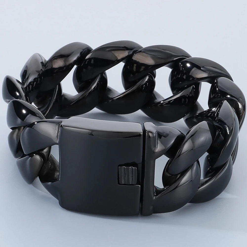 Chunky Men Bracelet for Man Polished Stainless Steel 29MM Curb Cuban Link Chain Men's Braceletes Wristband Jewelry