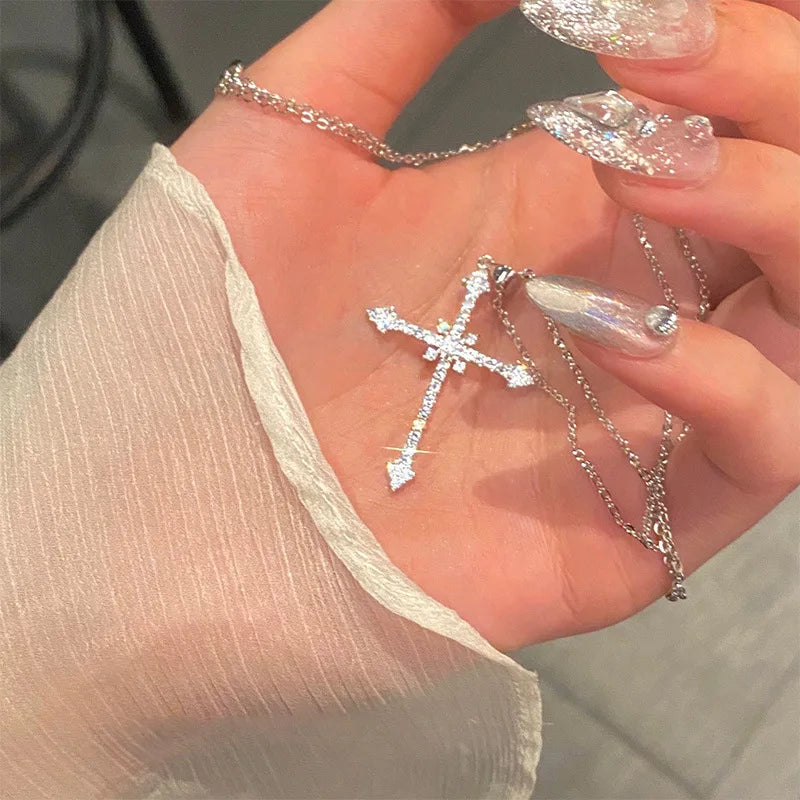 Twisted Cross Pendant Necklace — Silver