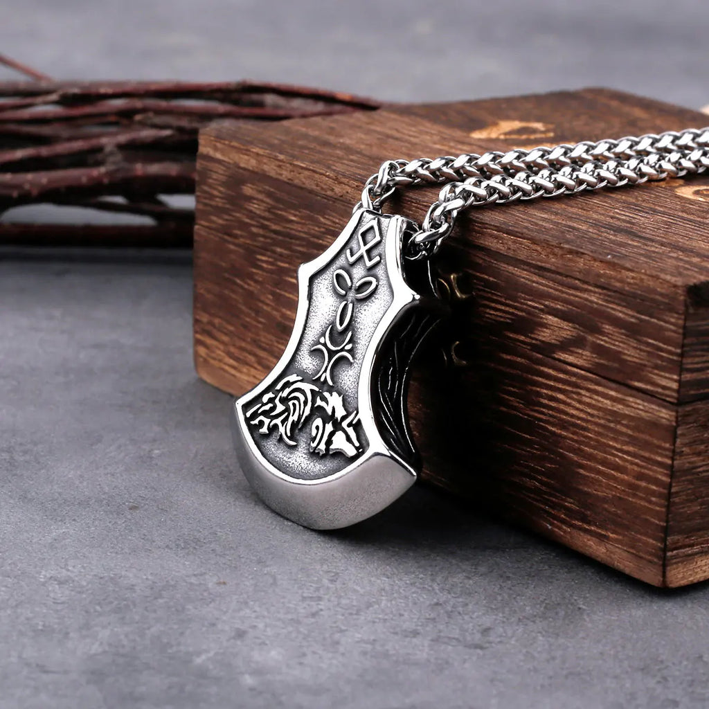 Stainless Steel Axe Pendant Vintage Viking Celtic Knot Wolf Amulet Rune Pendant Jewelry Men's Classic Trend Party