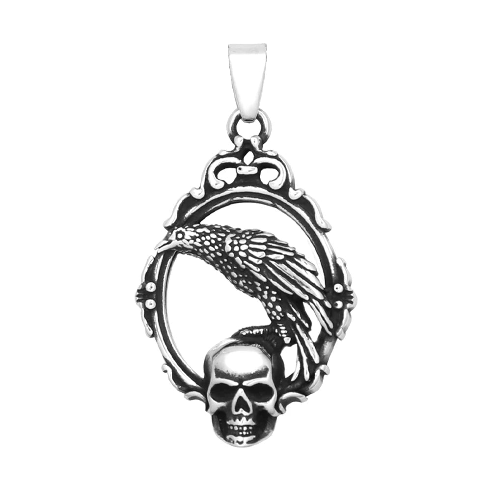 Gothic Crow Skull Stainless Steel Pendant Necklace