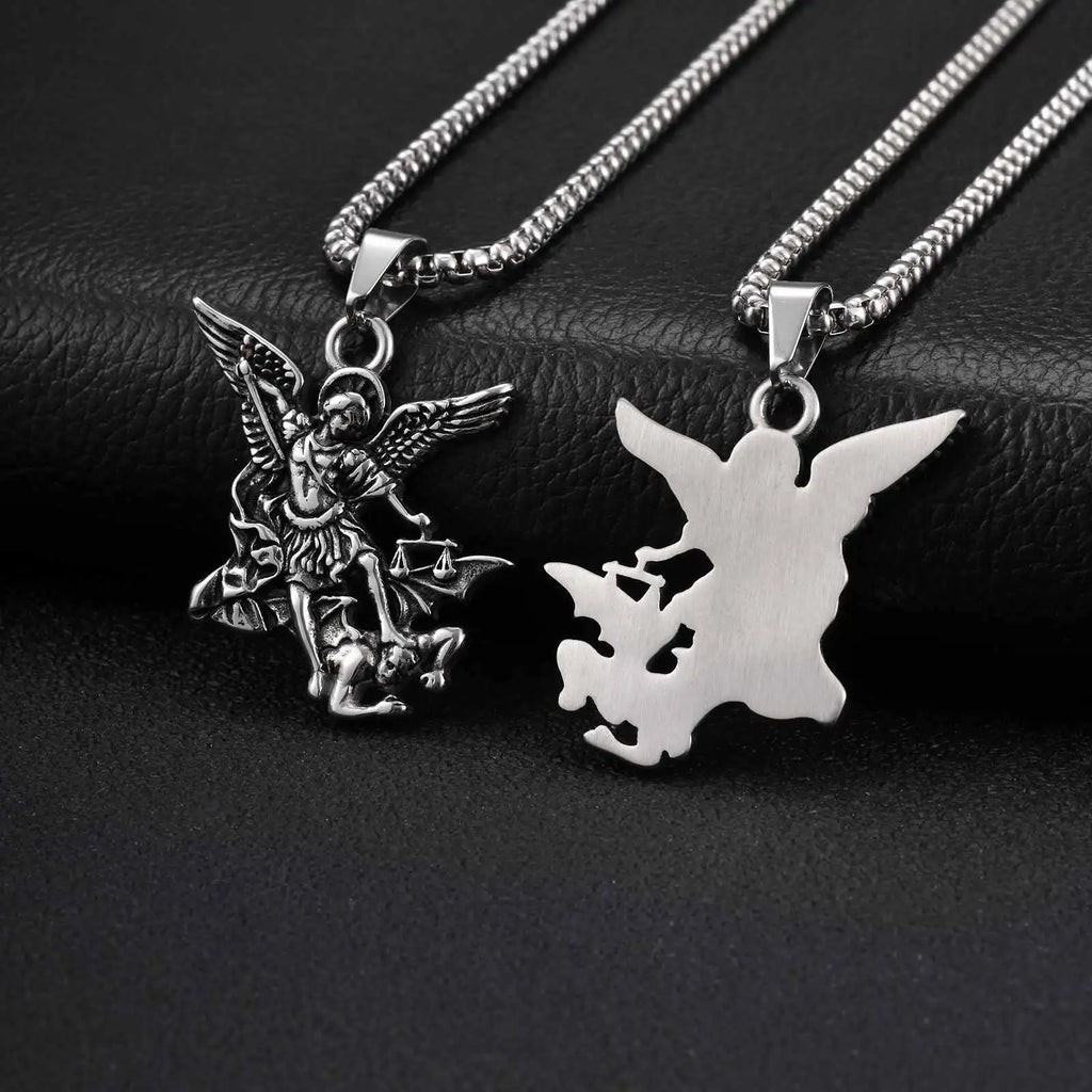 Vnox Stainless Steel St Michael Archangel Pendant Necklace for Men, Catholic Protection Amulet Box Chain Religious Jewelry Gift