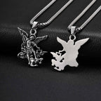 Vnox Stainless Steel St Michael Archangel Pendant Necklace for Men, Catholic Protection Amulet Box Chain Religious Jewelry Gift