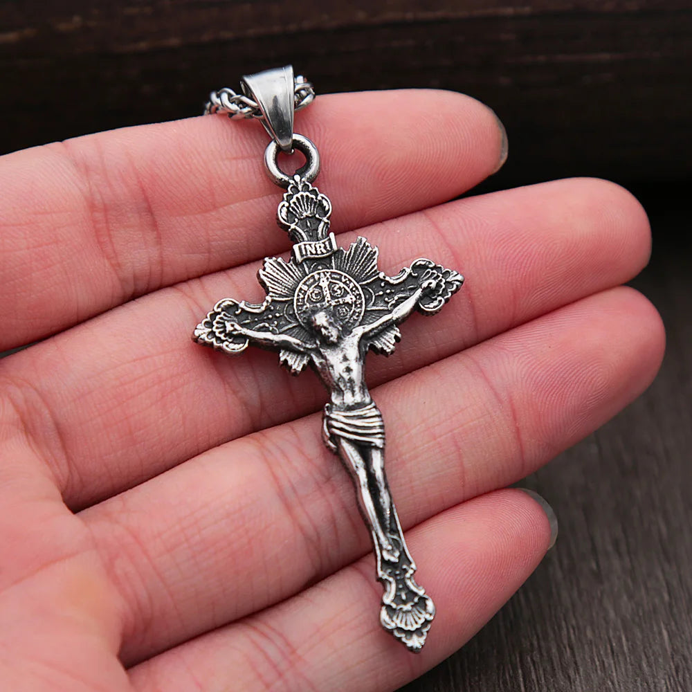 Catholic Cross Jesus Pendant — Stainless
