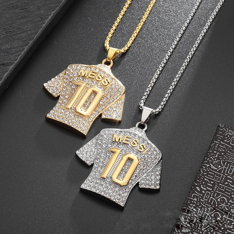 Full Zircon Pendant Necklace Hip Hop Cool Mumber 10 Super Soccer Star Fan Stainless Steel Clavicle Charming Jewelry Men