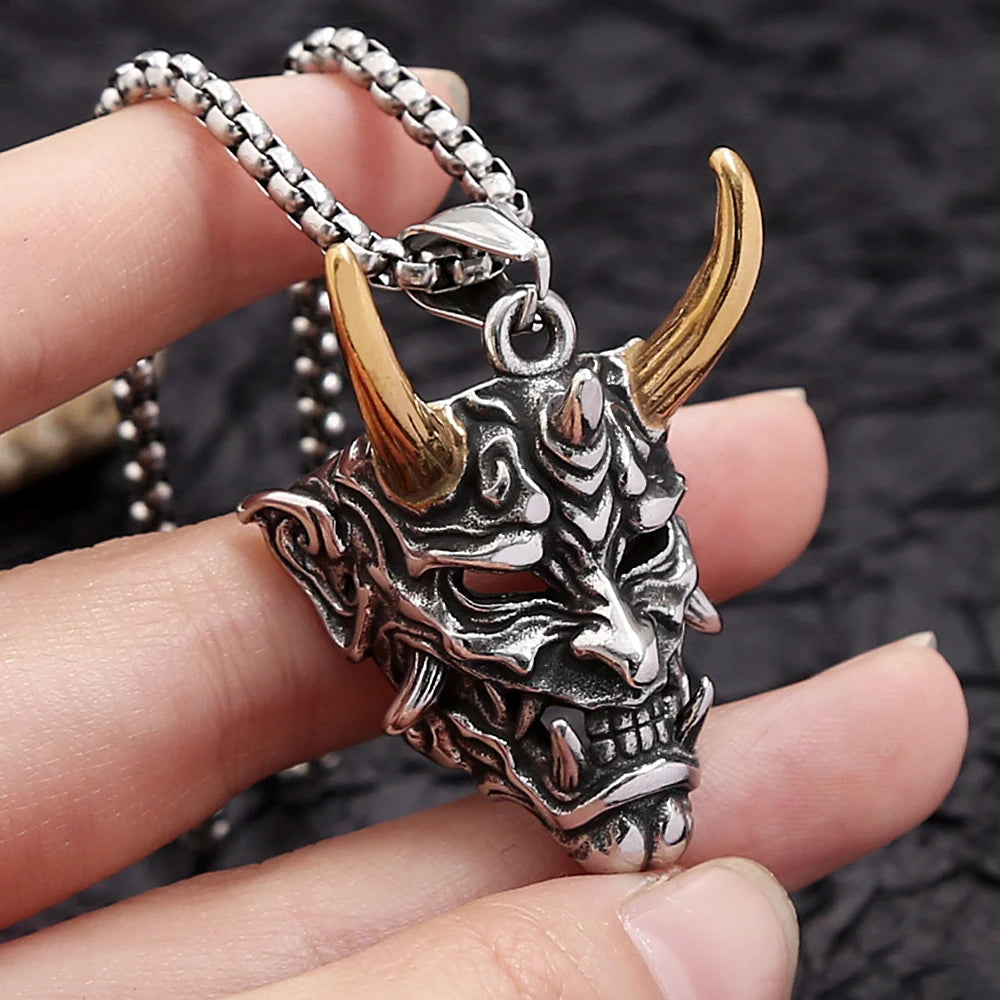 Gothic Retro Stainless Steel Ghost Mask Pendant Necklace For Men Boys Punk Fashion Skull Necklaces Jewelry Horror