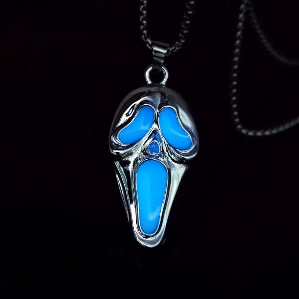 European and American street hip hop popular exaggerated skull luminous mask pendant, trendy man personality neckla