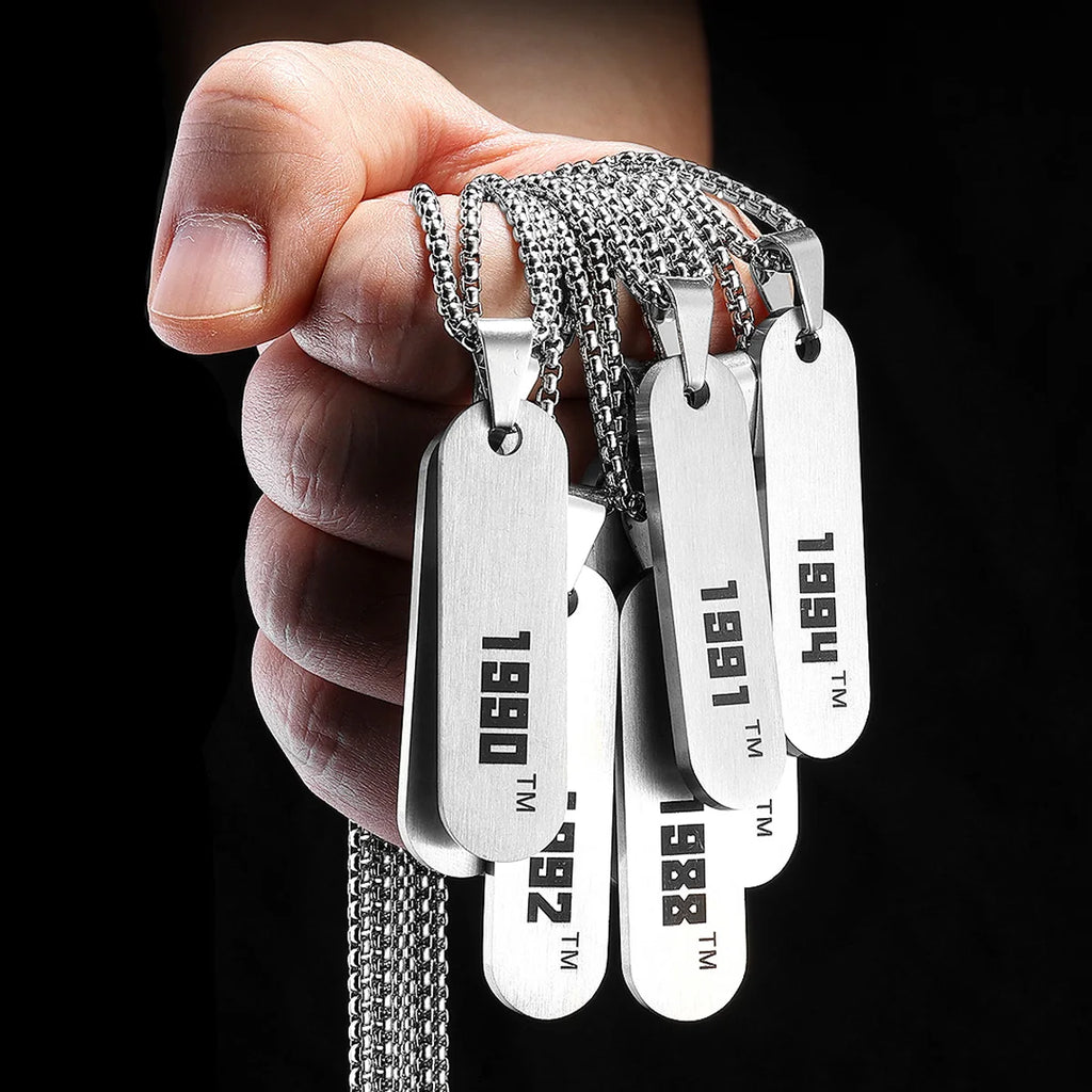 Year of Birth Tags Men Necklace With Pendant Stainless Steel Jewelry for Fashion Women Punk HipHop Accessories Gifts