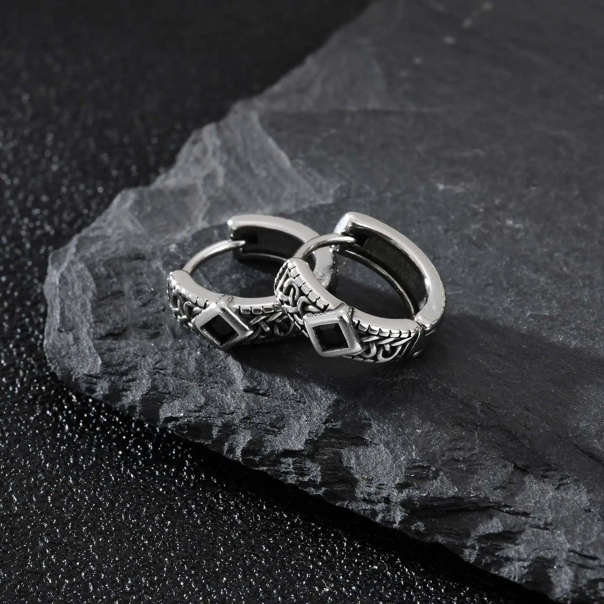 Gothic Rhombus Hoop Earrings for Men — Small, Stainless Steel