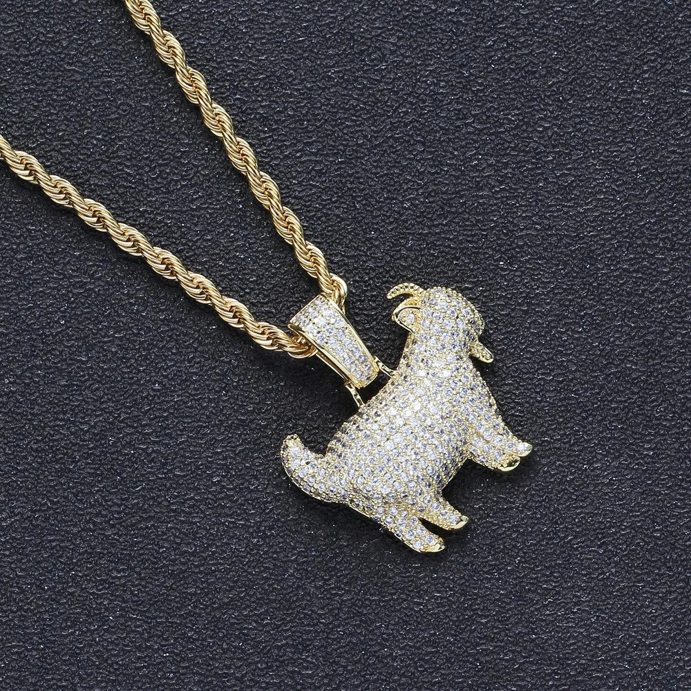 Iced Out Goat Pendant Cuban Necklace — Gold