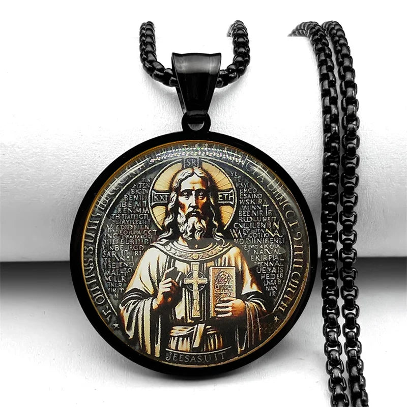 Seal of Seven Archangels Medal Stainless Steel Glass Necklace Seal of Solomon Talisman Necklace Protection Jewelry