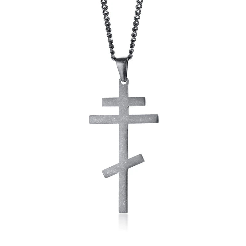 Vintage Orthodox Cross Pendant Men Necklace Christian Symbol Stainless Steel Byzantine Cross Jewelry