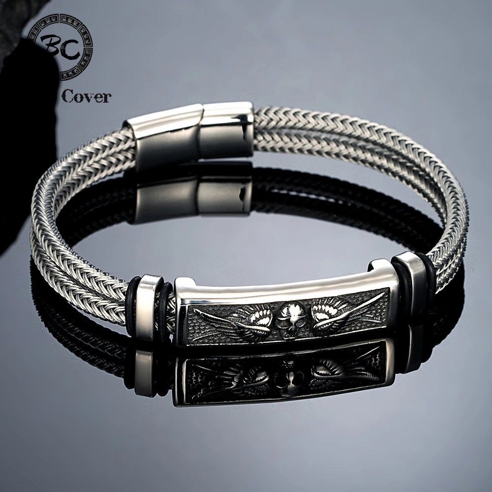 Wire Rope Skull Wings Bracelet — Stainless Steel
