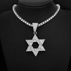 Fashion Star of David Pendant Necklace Women Men Hip Hop Tennis Cuban Chain Necklaces Classic Six-pointed Star Jewish