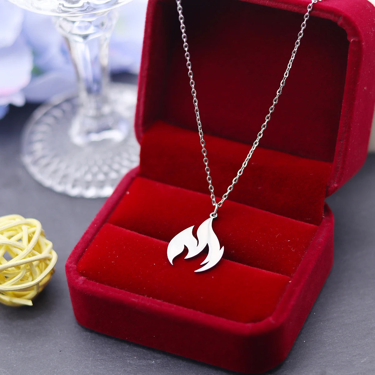 Kinitial Stainless Steel Men's Flame Pendant Necklace Punk Fashion Fire Charm Necklace Jewelry Gift Wholesale