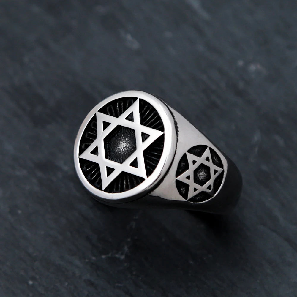 Vintage Hexagram Star of David Ring — Stainless Steel