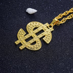 Fashion 18K Golden Plated Hip Hop Rock Necklace Stainless Steel US Dollar Money Sign Pendant Necklace Mens Women