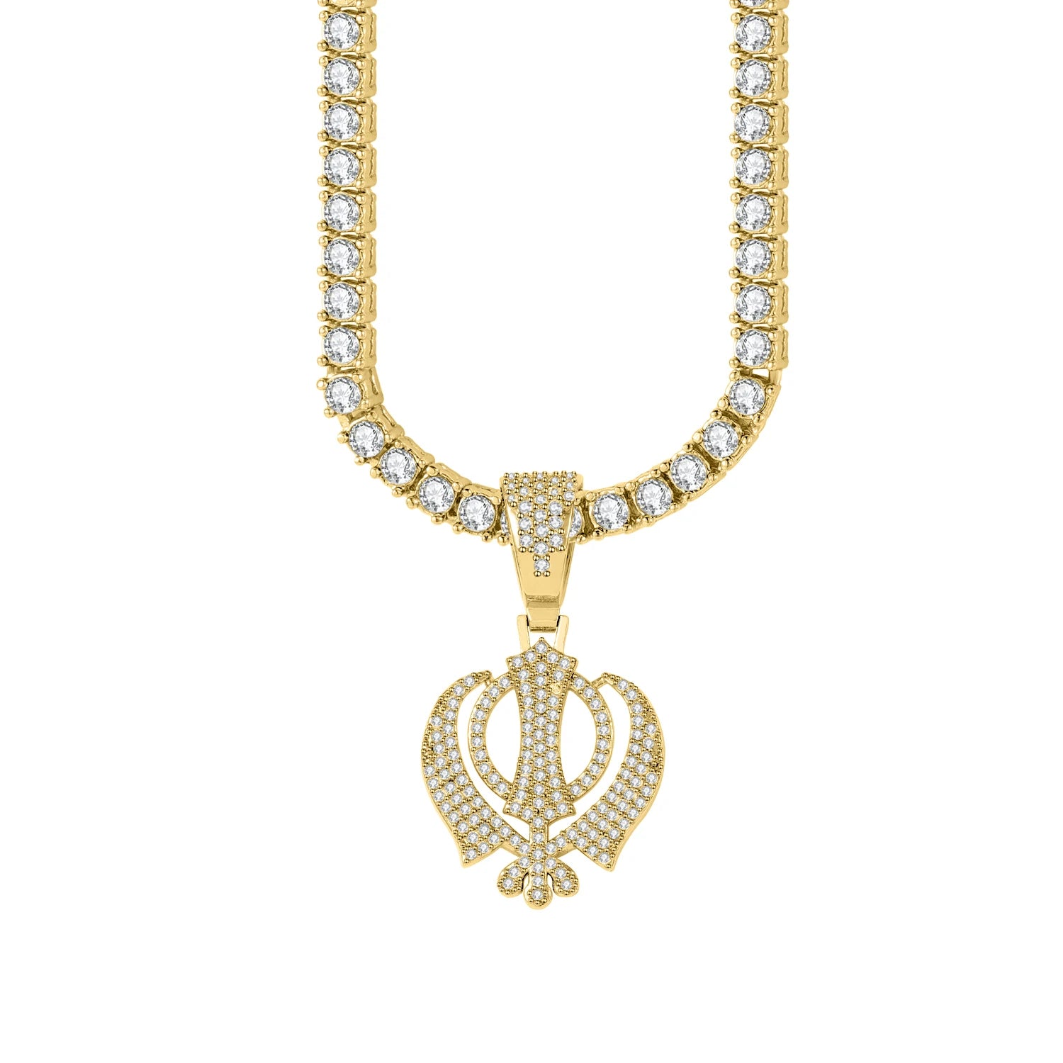 Khanda Gold Pendant Tennis Necklace