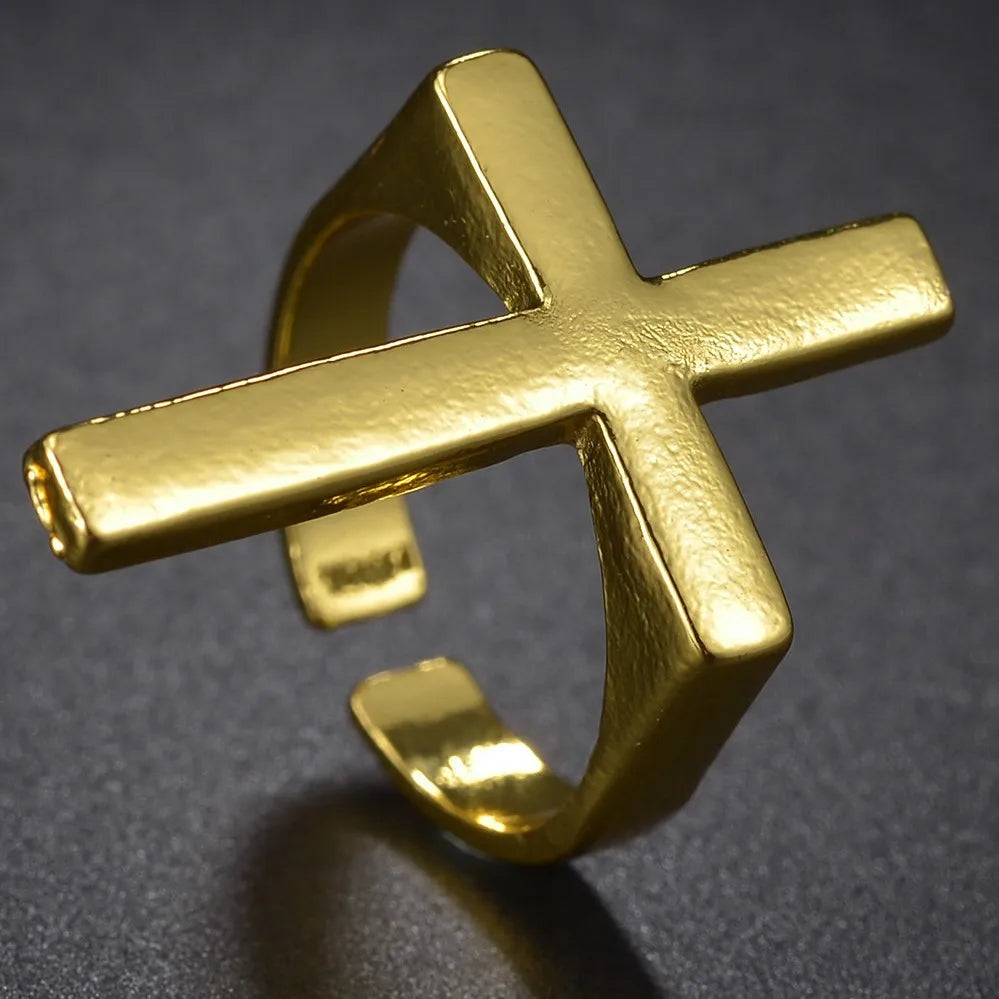 Vintage Goth Black Cross Open Ring for Men Women — Black-Tone