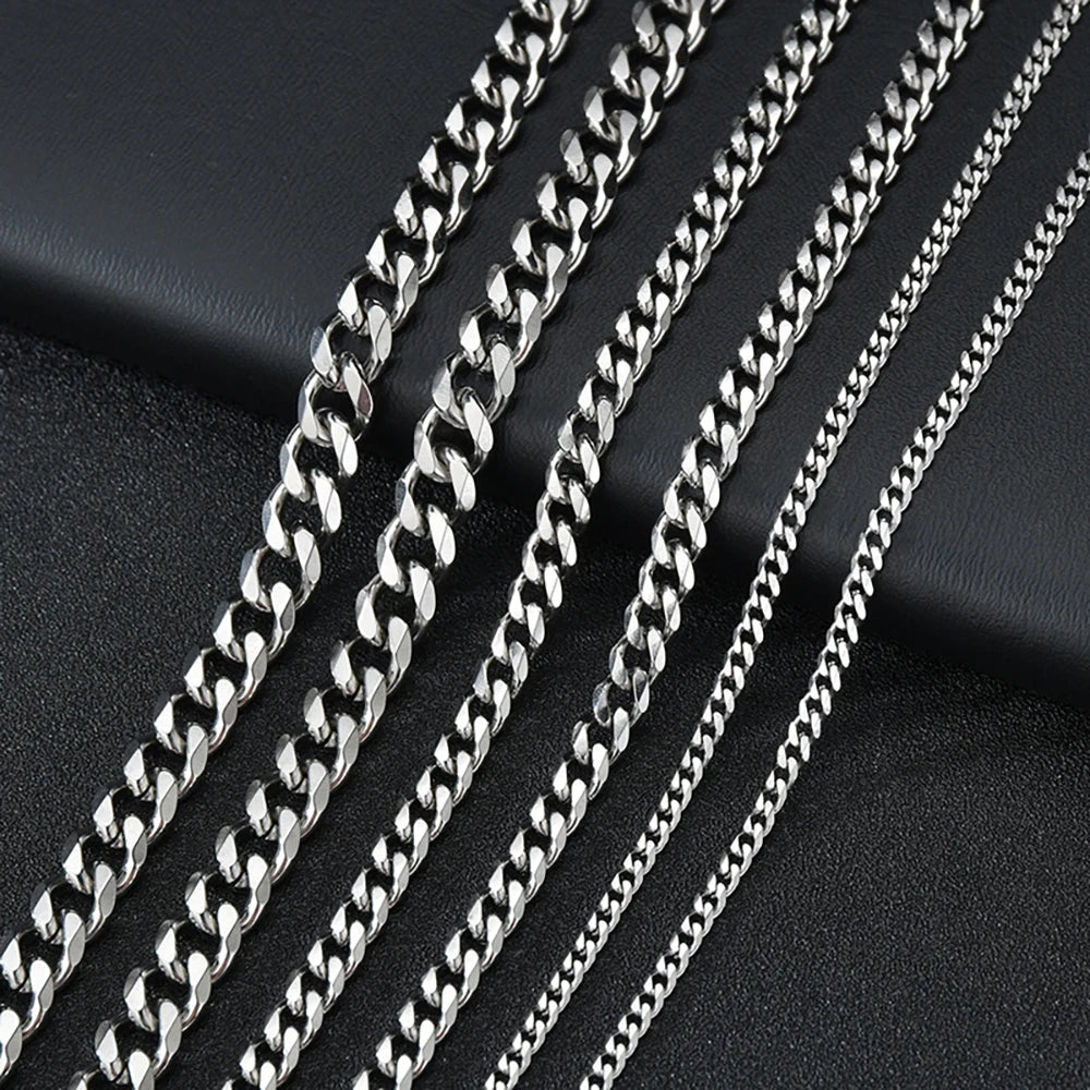 1 piece Size 3.6mm/5mm/7mm Men's Necklace Stainless Steel Cuban Link Chain Bracelet Necklace Steel Gold Black Color Male Jewelry