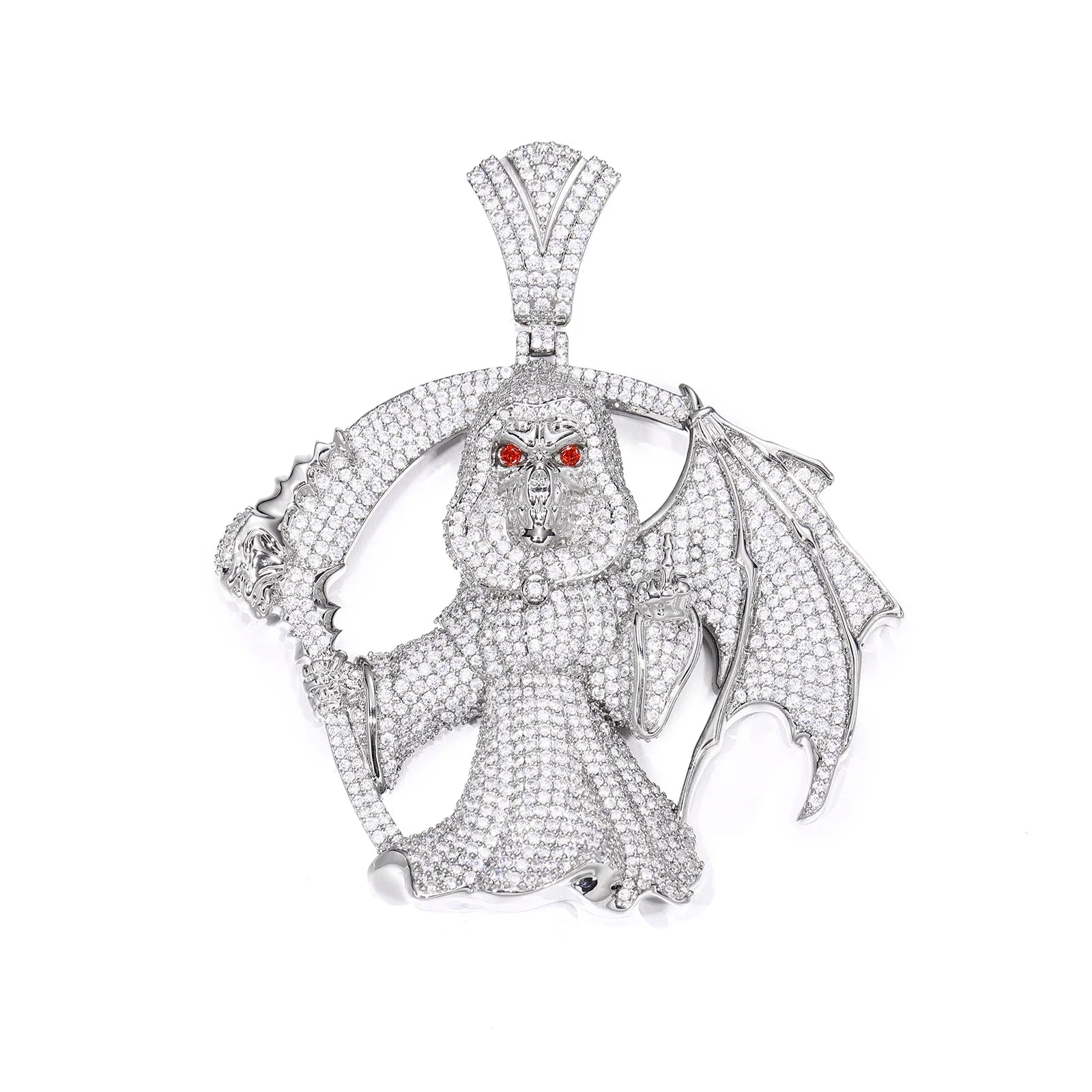High Street Full Diamond Grim Reaper Pendant Necklace Plated Hip Hop Outfit Trendy Accessory For Men Women