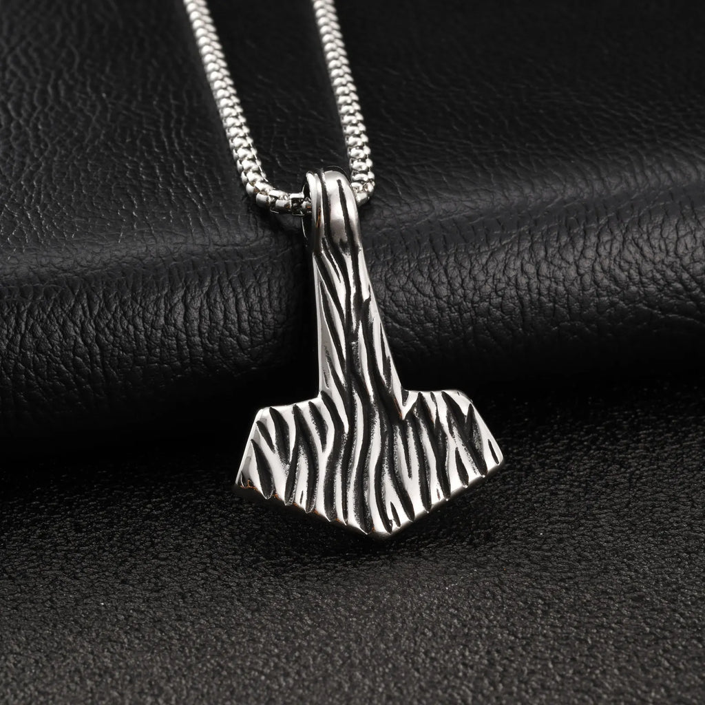 Viking Mjolnir Thor's Hammer Pendant Necklace — Stainless Steel