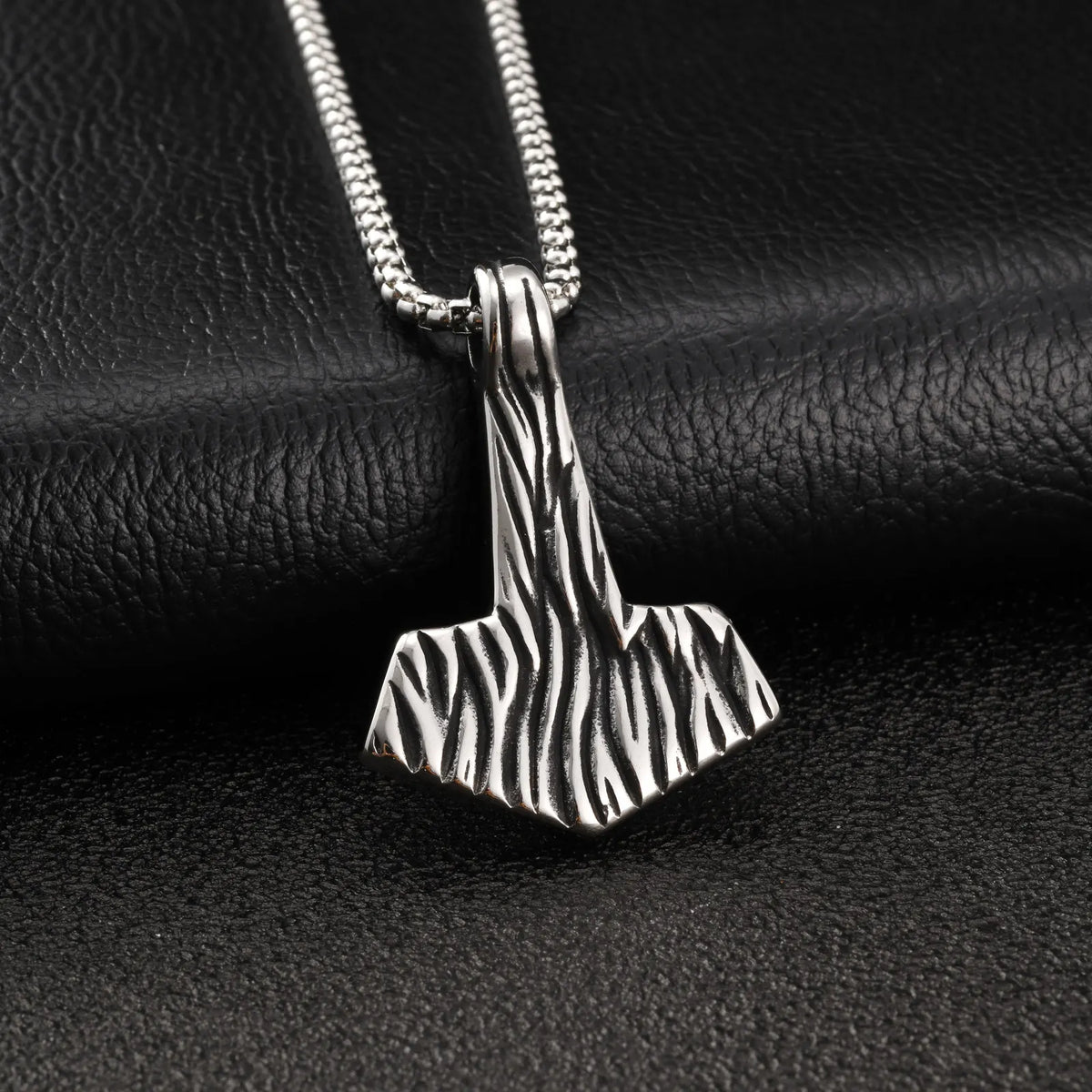 Stainless Steel Thor's Hammer Pendant Box Chain Necklace, Viking Mjolnir Amulet Jewelry for Men Women, Punk Hip Hop Gift