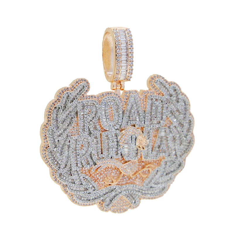 New Iced Out Bling CZ Letter Cross Pendant Necklace Various Design 5A Zircon Two Tone Color Badge Charm Men's Hip Hop