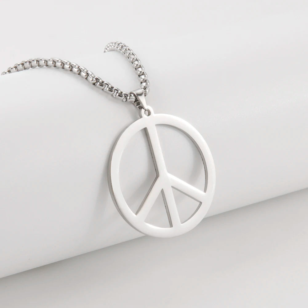 VASSAGO Hippie Style Peace Sign Necklace Peace Symbol Jewelry Stainless Steel 1960s Party Accessory Necklace for Men