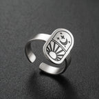 Sun Moon Star Adjustable Ring Vintage Celestial Tarot Signet Ring Stainless Steel Statement Open Ring Wiccan Spiritual