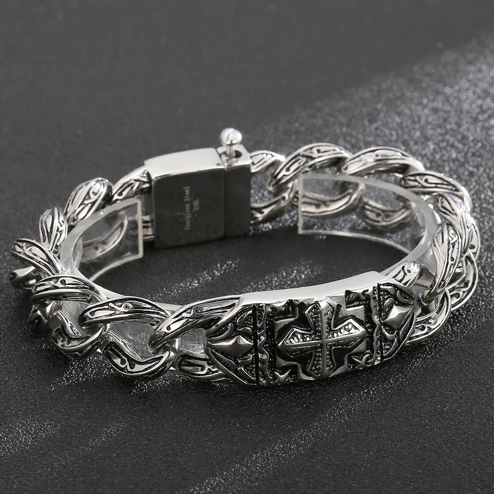 Polished Brushed Stainless Steel Cuban Chain Bracelet for Men Black Gold Color Nickel-Free Jewelry18-24CM Length Gift