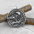 Nordic Odin Crow Skull Pendant Necklace Gothic Stainless Steel Raven Skull Compass Rune Necklace for Men Punk Jewelry