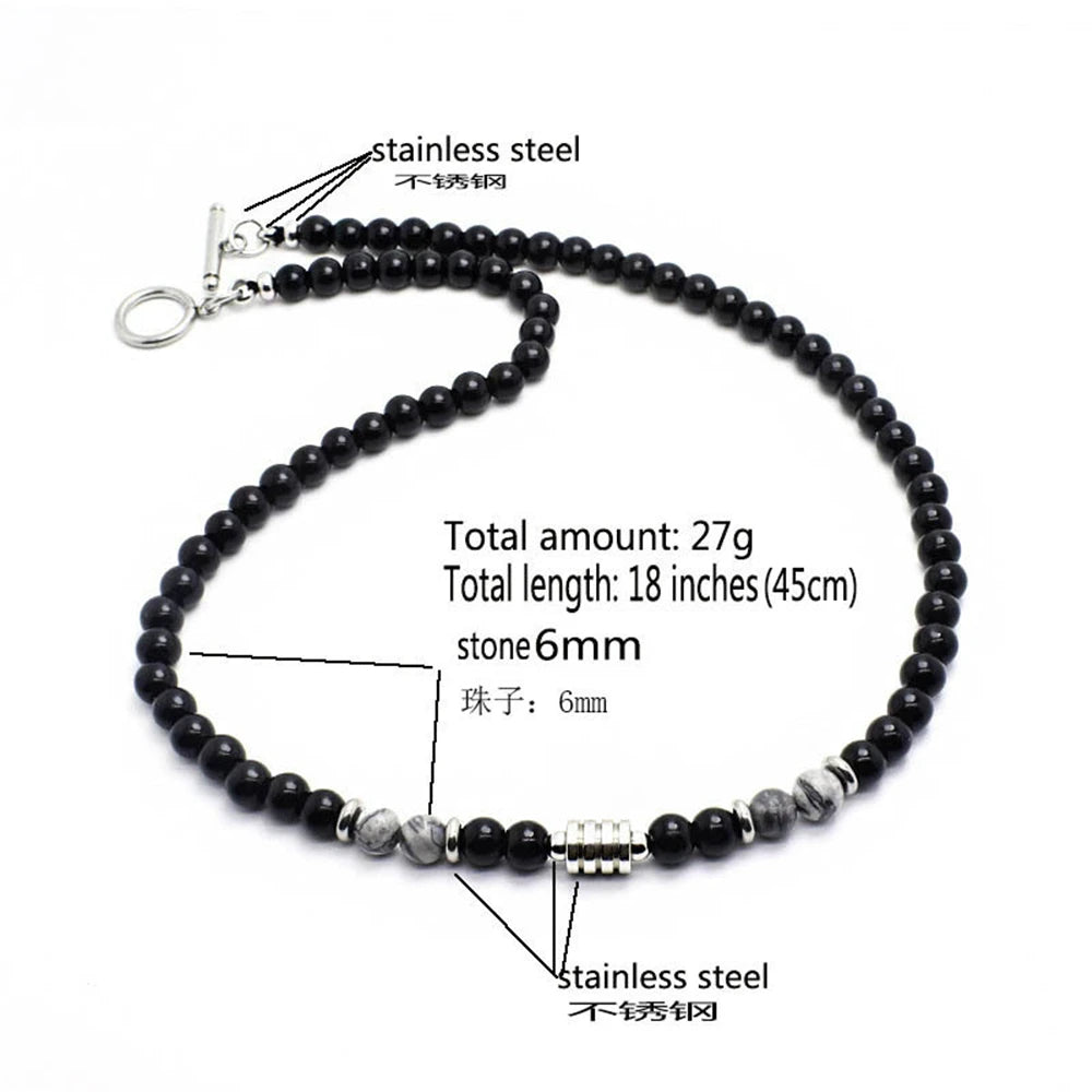 Tiger Eye Beaded Necklace — Stainless Steel