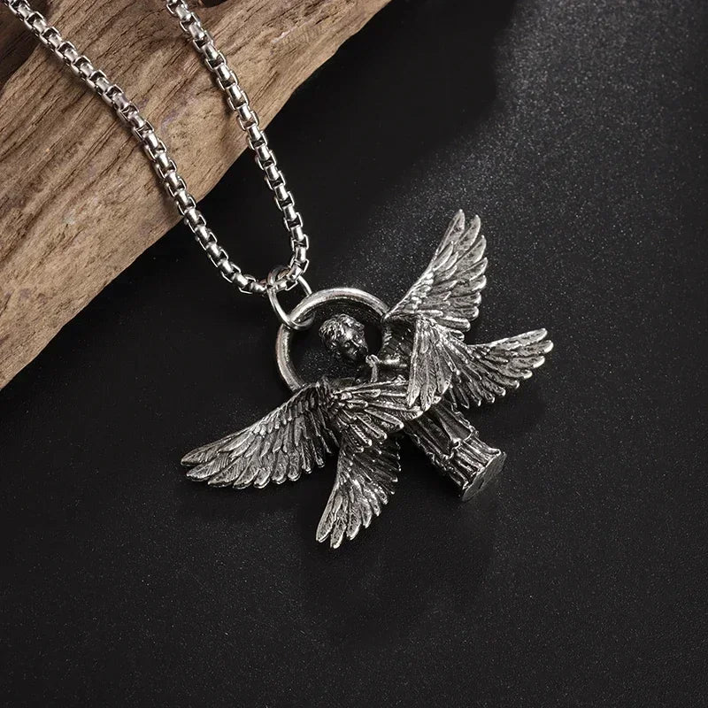 Delicate Antique Silver Color Seraph Prayer Good Luck Necklace Pendant Men Women Anniversary Amulet Jewelry Gift
