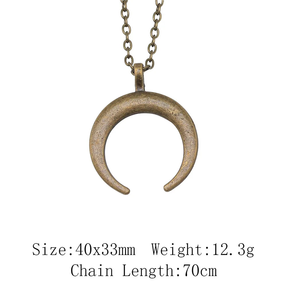 Witch Horn Crescent Moon Pendant — Stainless Steel