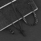 Black Cross Cuban Chain Necklace Ring Bracelet Set