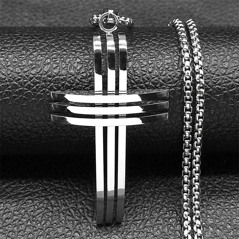 Big Jesus Cross Biker Necklace Box Chain — Stainless Steel