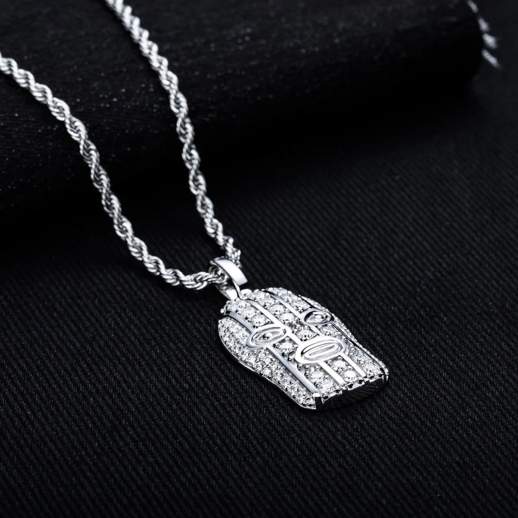 Iced Out Masked Head Pendant — 925 Silver