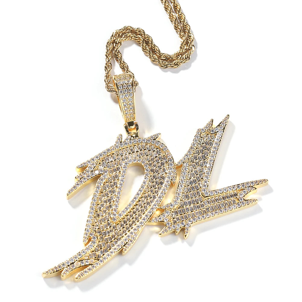 THE BLING KING Custom Thorns Cursive Letters Nameplate Iced Out Cubic Zirconia Number Name Pendant Necklace Hiphop Punk