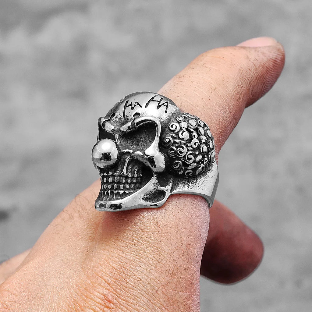 Joker Skull Punk Gothic Stainless Steel Mens Clown Rings Trendy Unique Stylish for Male Biker Jewelry Creativity Gift