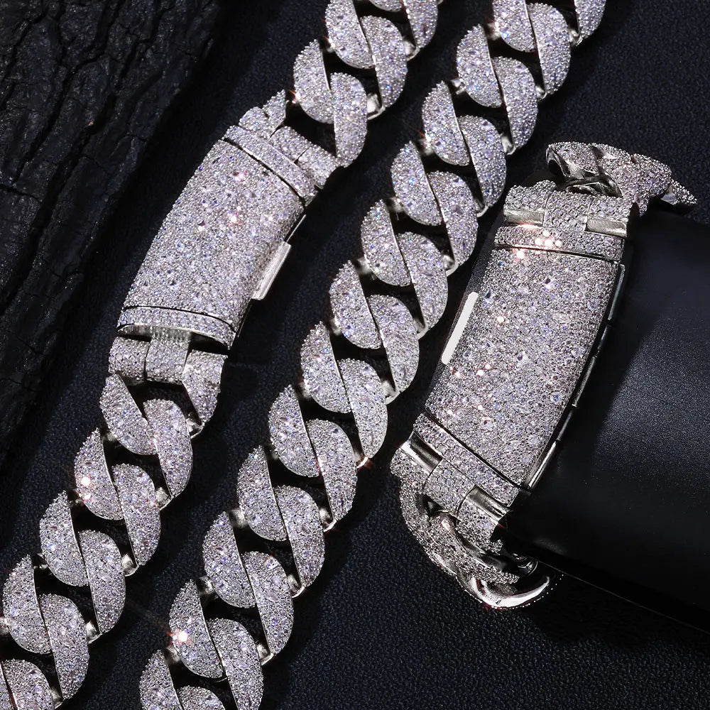 Iced Out Cuban Chain Necklace Stainless Steel 22MM