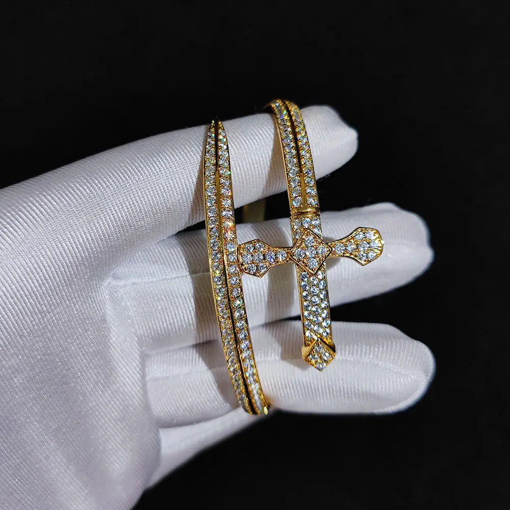 Iced Out Sword Bracelet Gold 18K