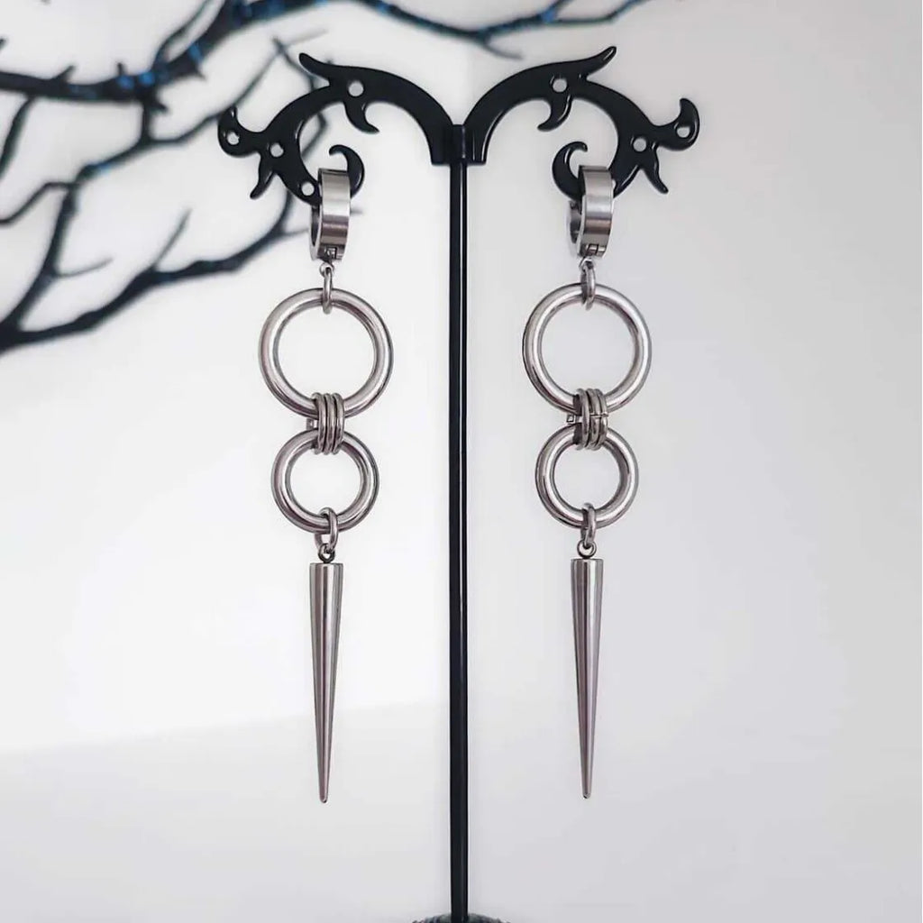 Gothic Spike Rivet Dangle Hoop Earrings Punk Avant-Garde
