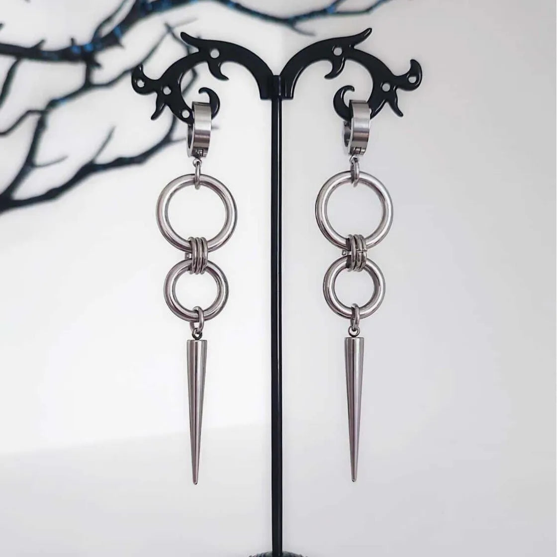 Gothic Spike Rivet Dangle Hoop Earrings Punk Avant-Garde