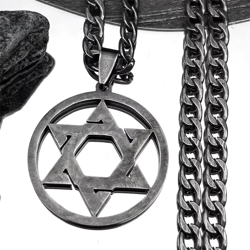 Magen David Star Long Necklace — Steel