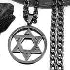 Magen David Star Long Necklace — Steel